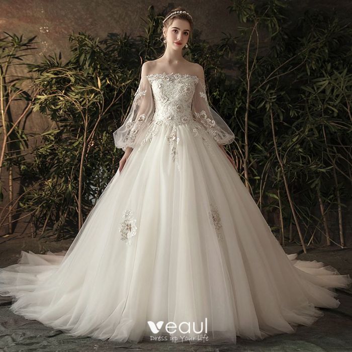 Dress wedding sleeves puffy gown long bridal sleeve wear lace valentini spose neck high atelier ingram designer mark available fashion