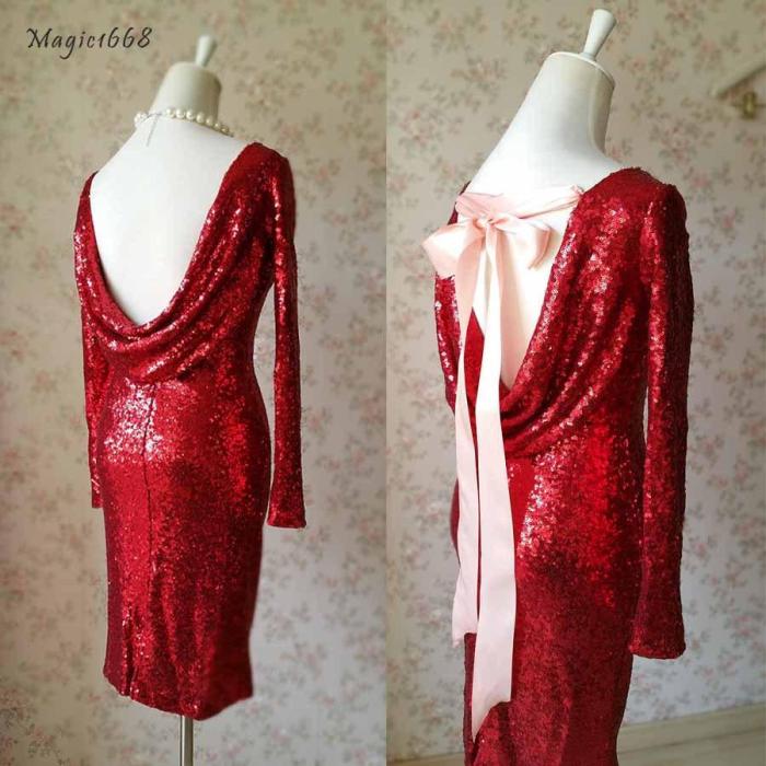 Red sequin wedding dress