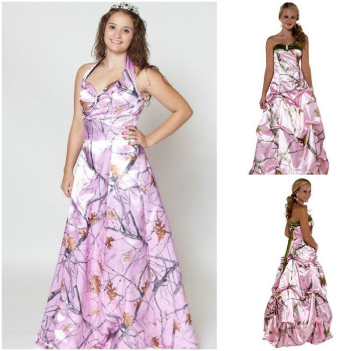 Camo wedding dresses strapless split purple bridal gowns heather front camouflage arrival length floor side light scalloped line larger